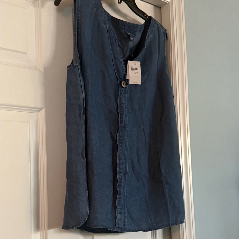 J. Jill Sleeveless Button-Front Denim Tunic in Deep Blue
